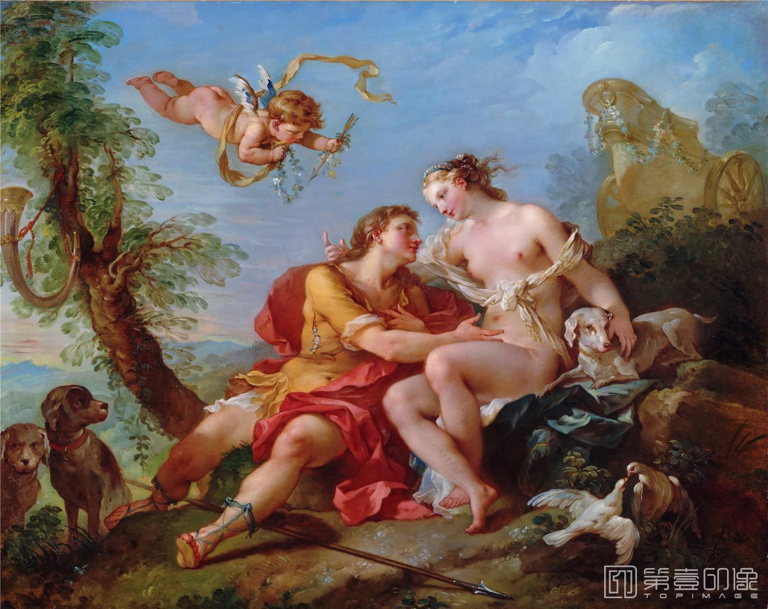 油画-美国费城美术馆藏画-Charles-Joseph Natoire, French, 1700-1777Venus and Adonis-114